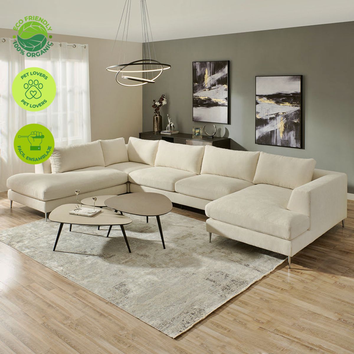 GENERICO - Juego de Sala Escandinavo Sofá en L Esquinero Versátil Blanco