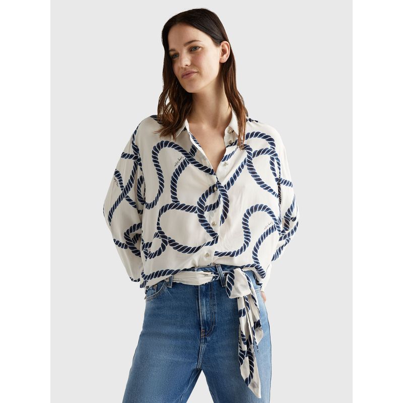 TOMMY HILFIGER - Camisa Amplia Con Estampado De Cuerdas Mujer Blanco Tommy Hilfiger