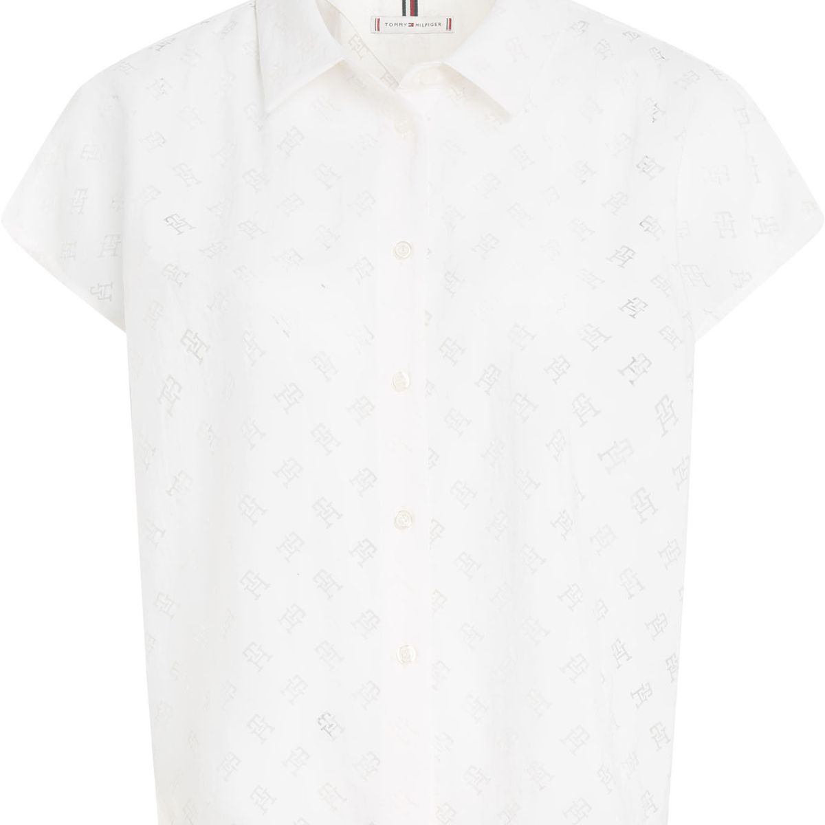 TOMMY HILFIGER - Camisa De Manga Corta Con Monograma Devore Mujer Blanco Tommy Hilfiger