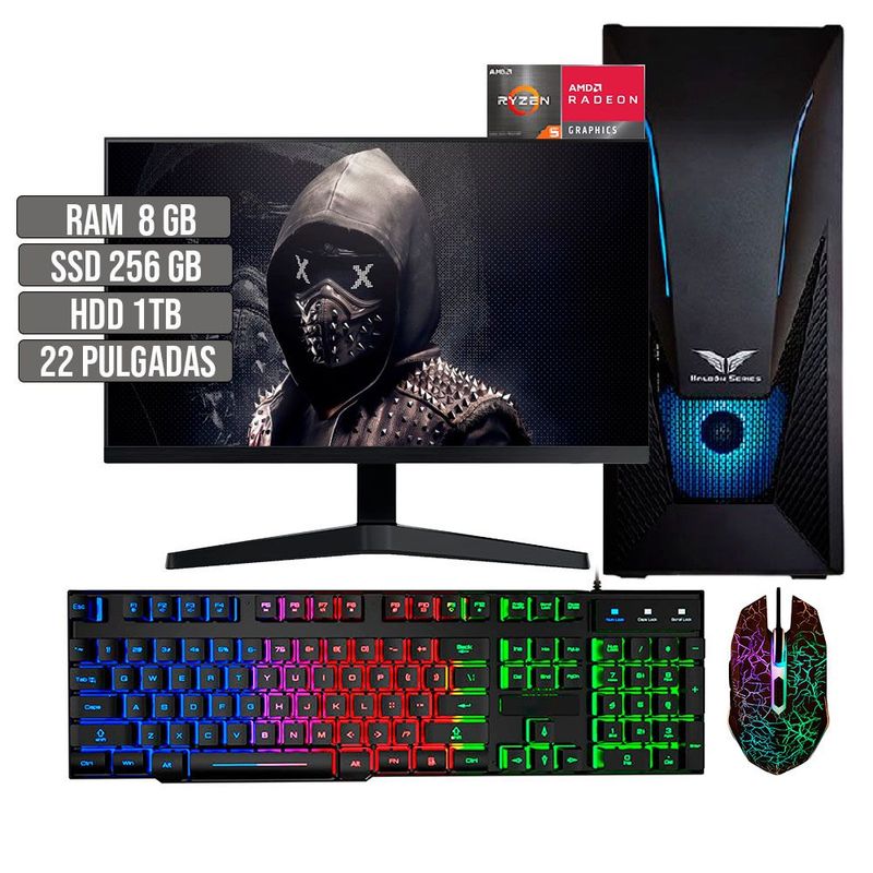 HALCON - PC EQUIPO GAMER AMD RYZEN 5 5600G SSD 256GB + HDD 1TB RAM 8GB LED 22" FHD