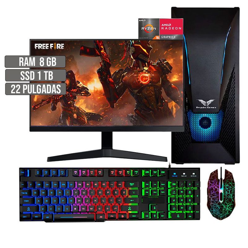 HALCON - PC EQUIPO COMPUTADOR GAMER AMD RYZEN 5 5600G SSD 1TB RAM 8GB LED 22" FHD