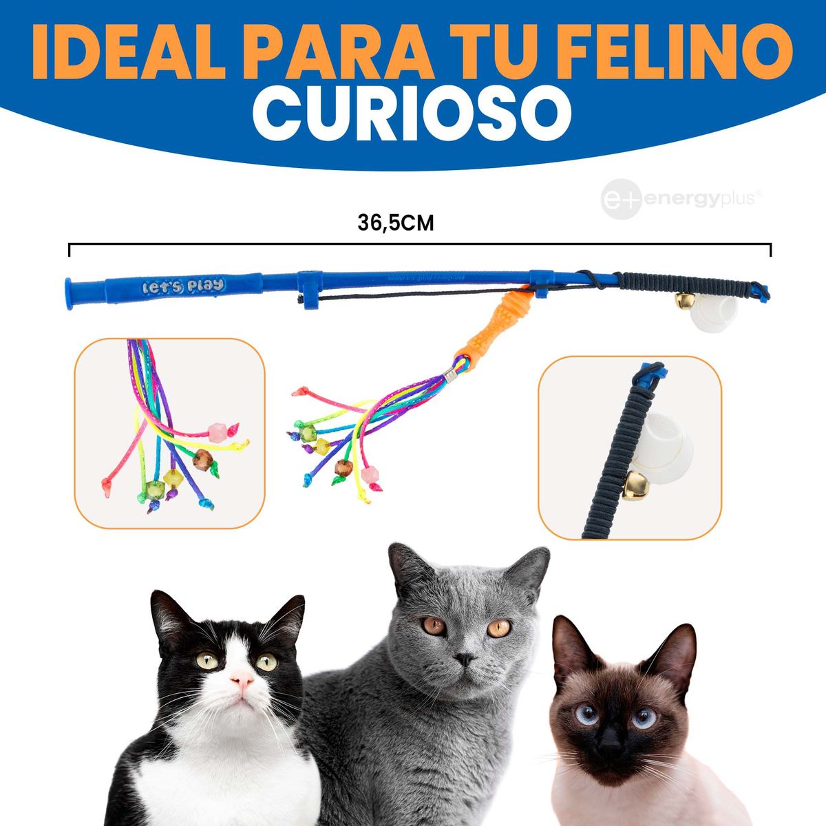 ENERGY PLUS - Juguete para gato Caña De Pescar con Señuelo lazo cascabel