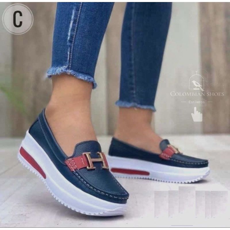 GENERICO - PRECIOSOS MOCASINES EN CUERO AZUL X ROJO EN CUERO GARANTIZADO
