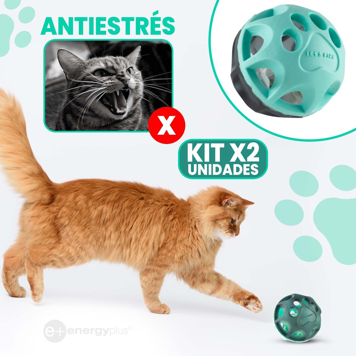 ENERGY PLUS - KIT X2 Pelotas para gatos con cascabel Juguete suave