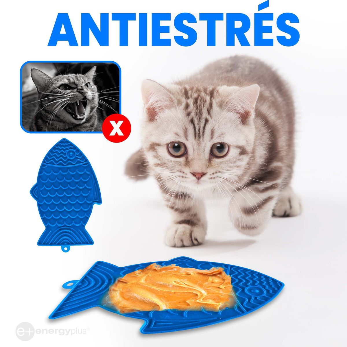 ENERGY PLUS - Juguete y lamedero antiansiedad con chupa para gatos Azul
