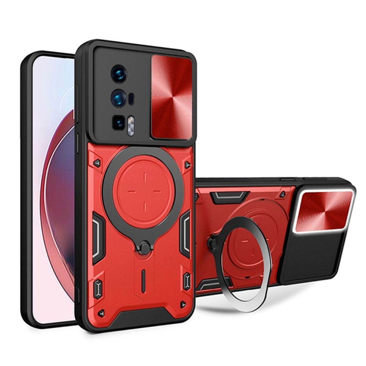 GENERICO - Funda Prot Camara Con Soporte Compatible Xiaomi Poco F5 Pro Rojo