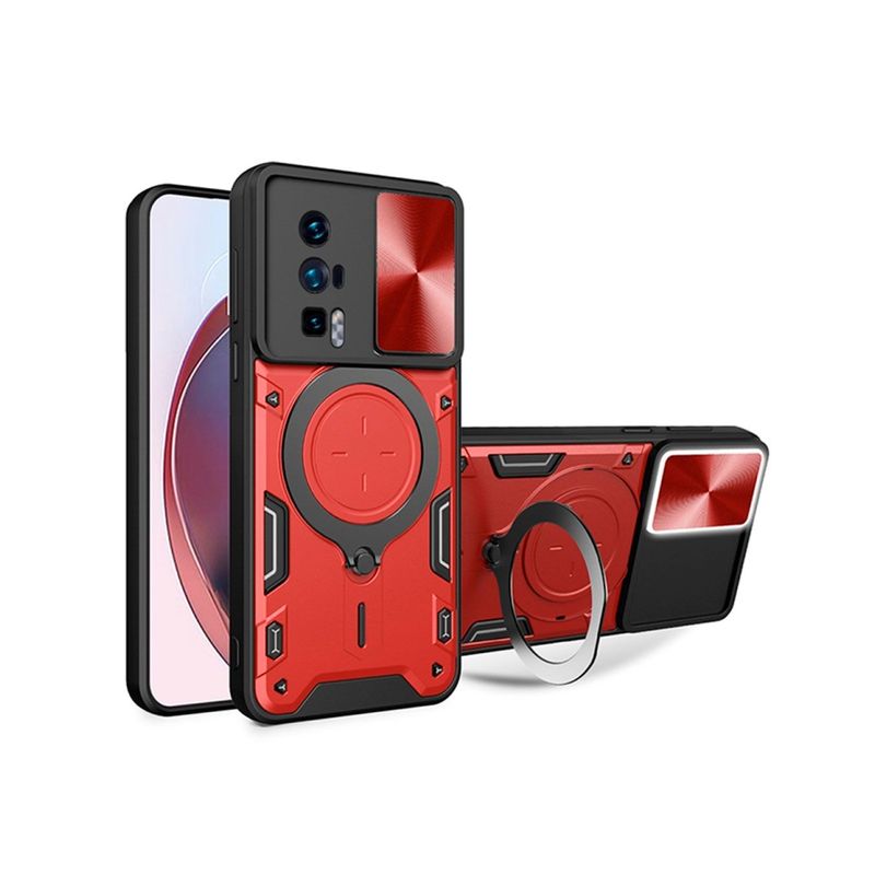 GENERICO - Funda Prot Camara Con Soporte Compatible Xiaomi Poco F5 Pro Rojo