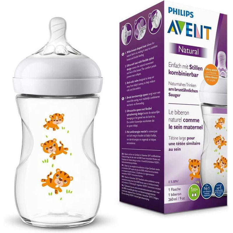 PHILIPS - Tetero biberon natural anticólico philips avent 260 ml, tigre