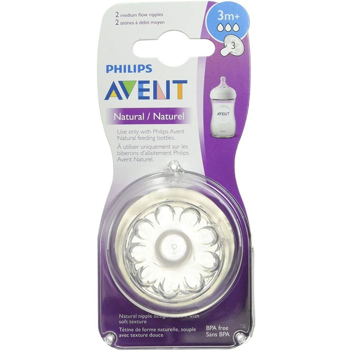 PHILIPS - Chupo natural philips avent tetina biberón 3m+ flujo medio