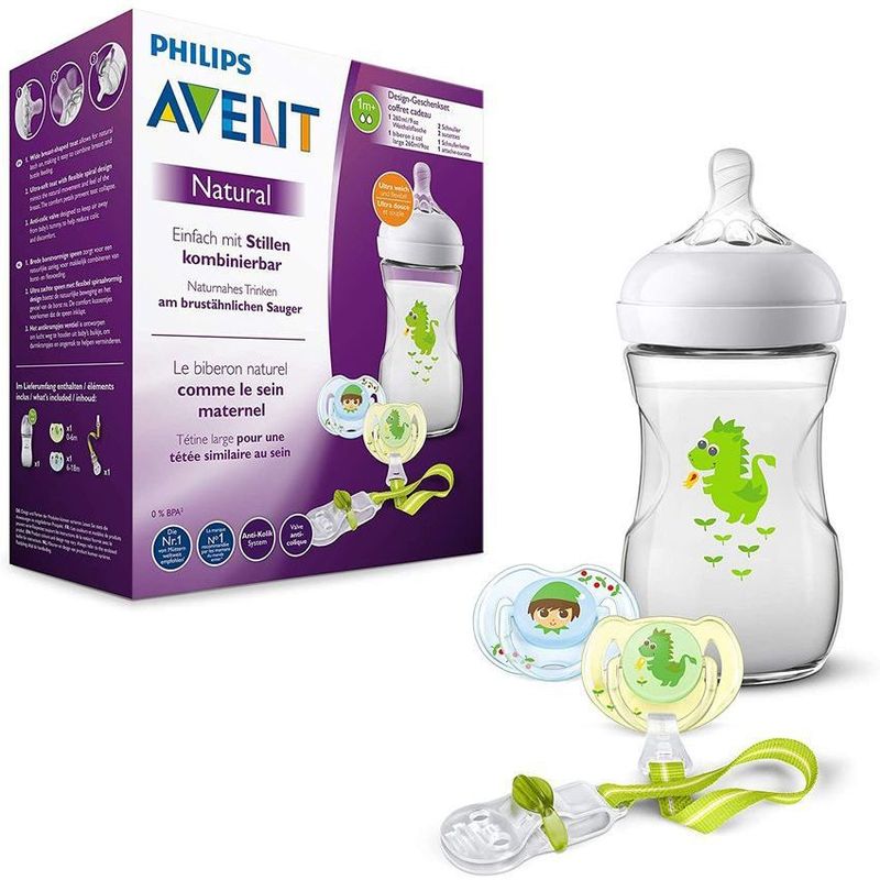 PHILIPS - Tetero Philips Avent Natural 9 oz set de regalo dragón