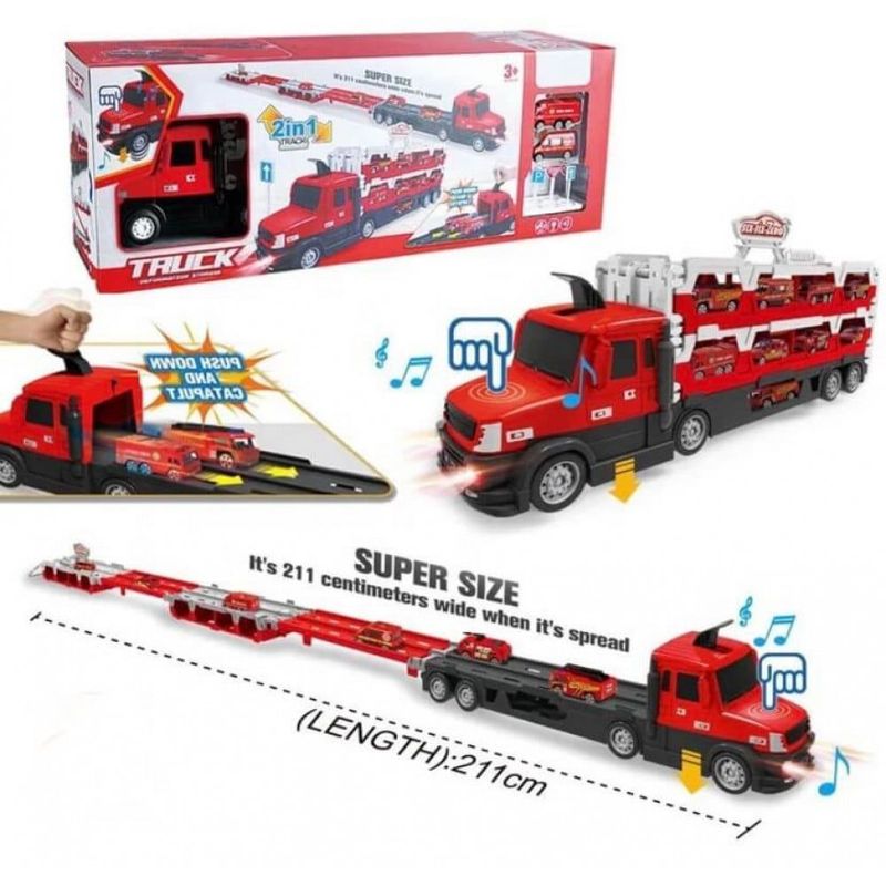 MARKET TOYS - Mula Niñera Set De Bombero Con Pista Infantil Sonido Luz