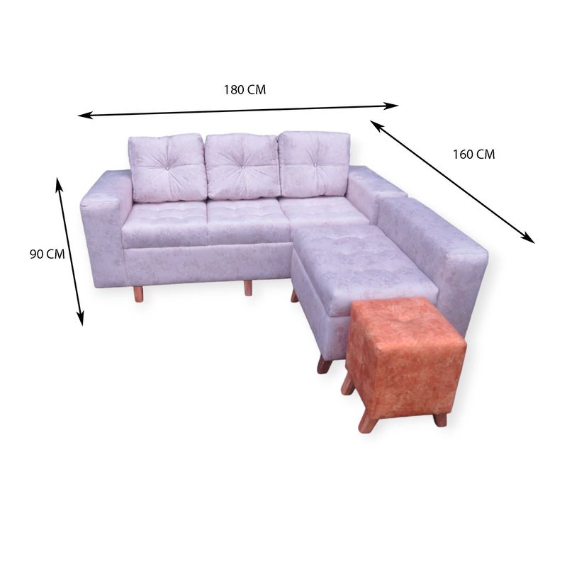 GENERICO - Muebles Modernos en L Sala con Sofá esquinero y Puff en Color Naranja