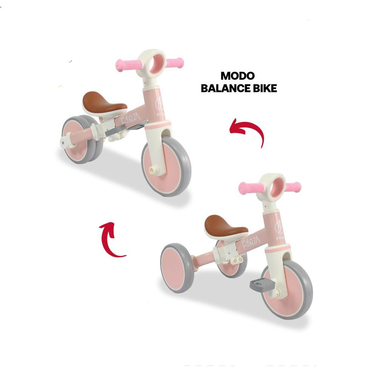 PRINSEL - Bicicleta de Balance para Niños 2 En 1 Forza Rosa