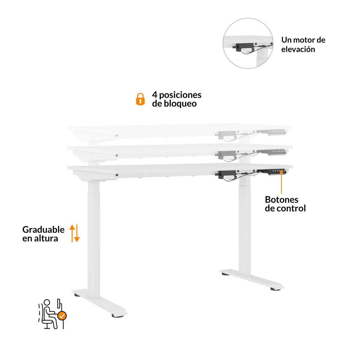 BONNO - Escritorio Regulable Up Blanco Bonno