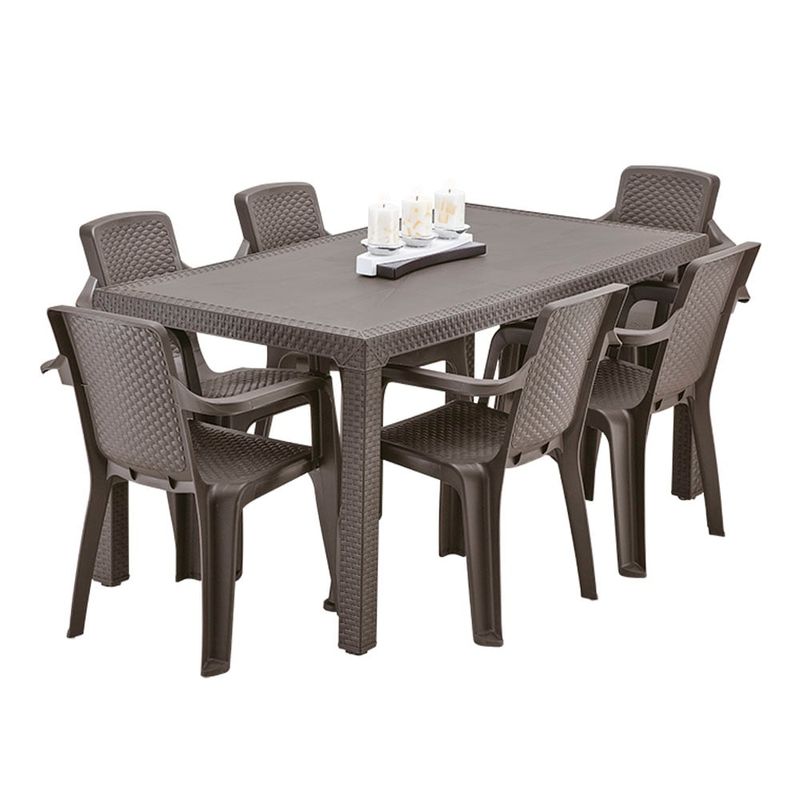 RIMAX - Combo Mesa Eterna Familiar + 6 Sillas Eterna Con Brazo Rimax Wengue