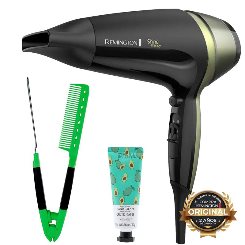 REMINGTON - Combo Secador Remington Aguacate + Peinilla Alisado + Crema Hidratante