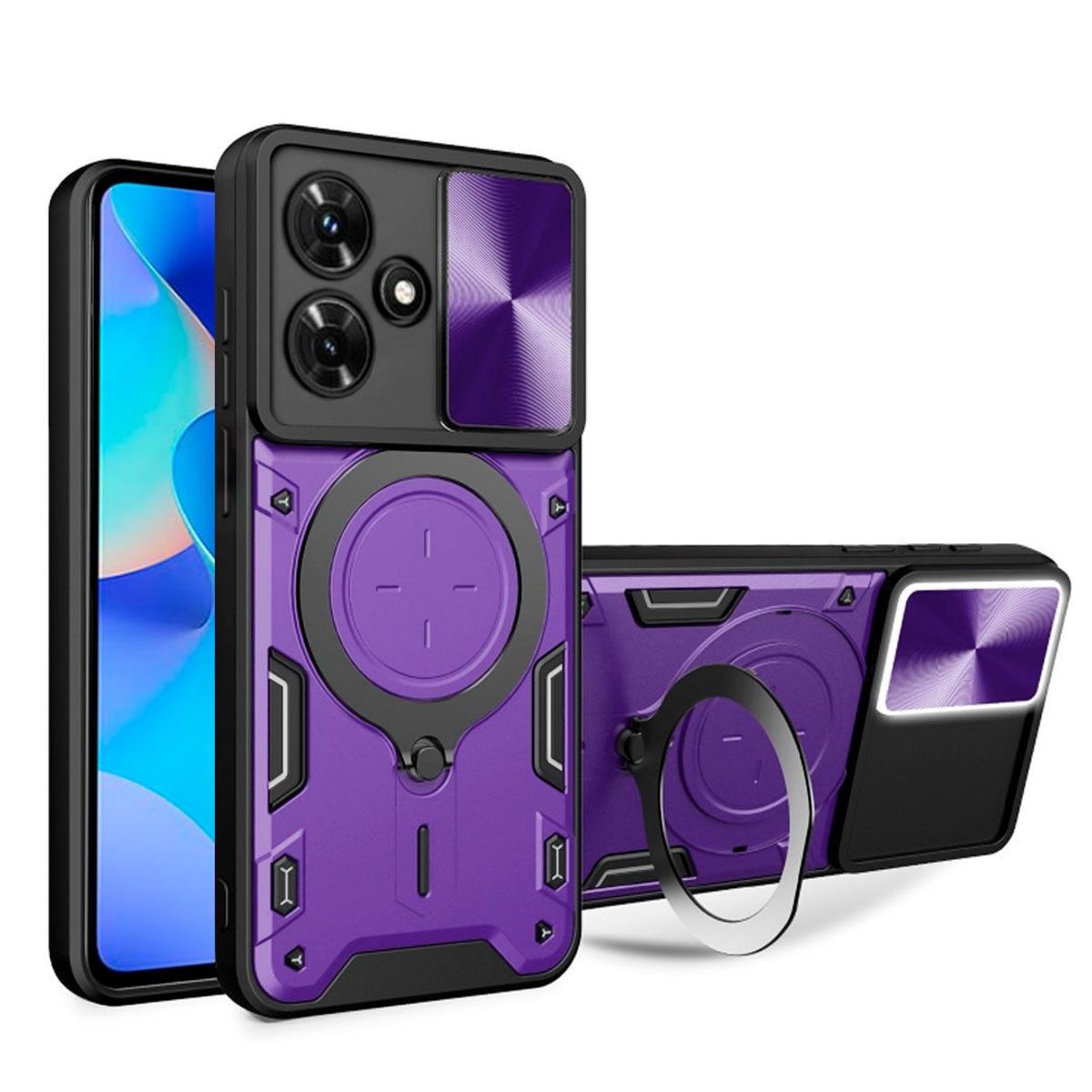 GENERICO - Funda Prot Camara Con Soporte Compatible Tecno Spark 10 Pro Morado