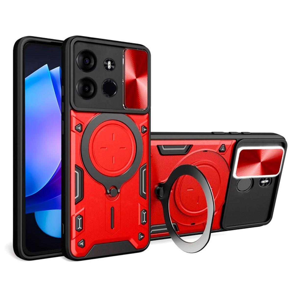 GENERICO - Funda Prot Camara Con Soporte Compatible Tecno Spark Go 2023 Rojo