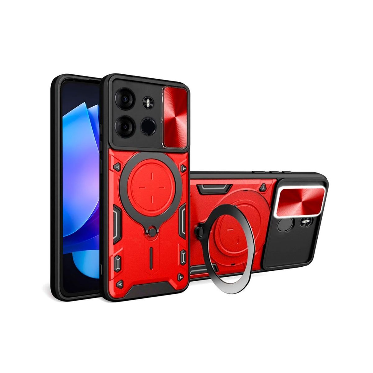 GENERICO - Funda Prot Camara Con Soporte Compatible Tecno Spark Go 2023 Rojo