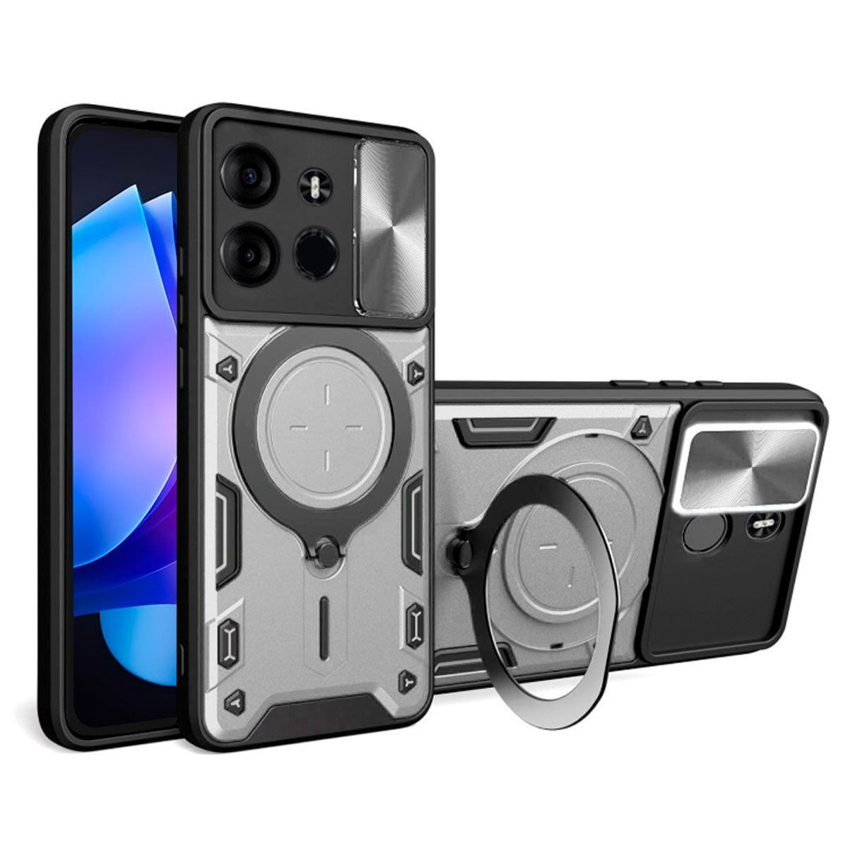 GENERICO - Funda Prot Camara Con Soporte Compatible Tecno Spark Go 2023 Gris