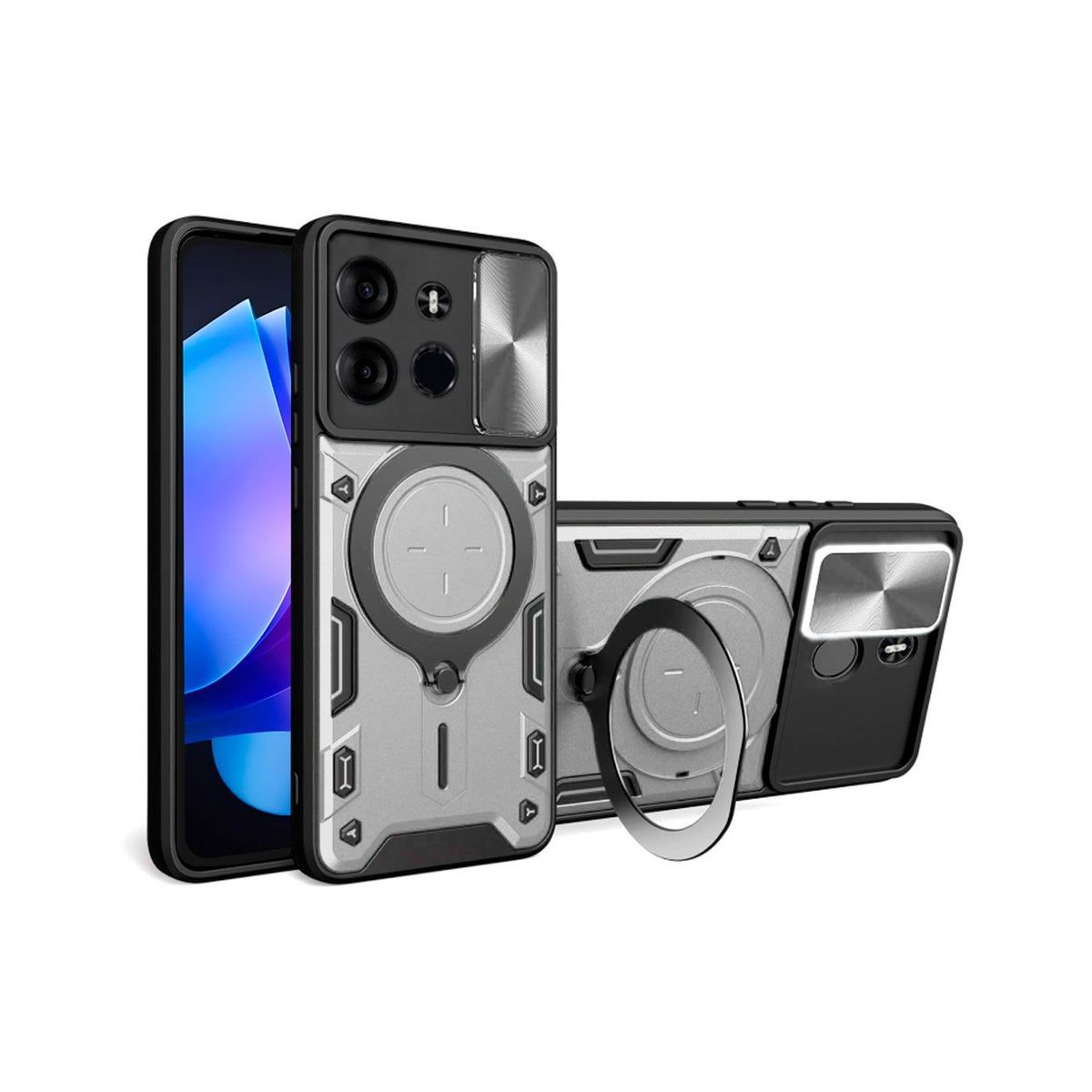 GENERICO - Funda Prot Camara Con Soporte Compatible Tecno Spark Go 2023 Gris