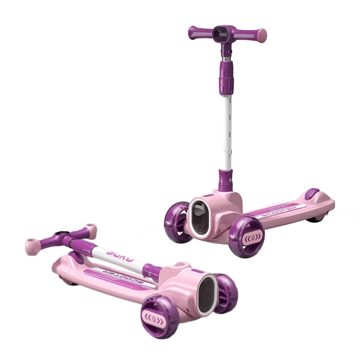 BABY ON - Patineta Scooter Plegable 3 Ruedas Musical, Luz Y Sonidos