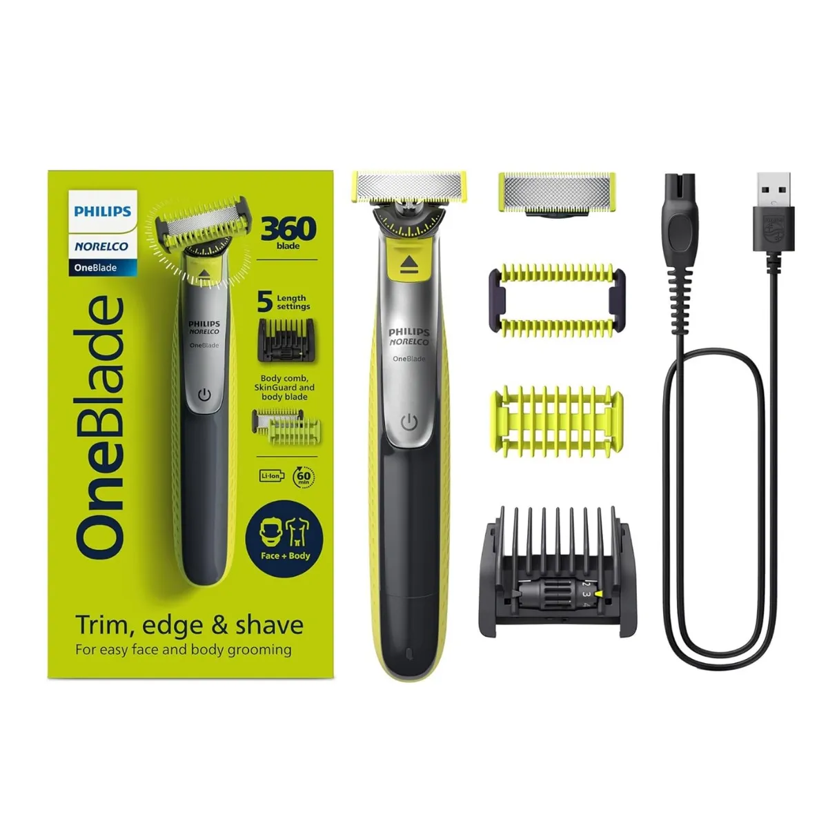 PHILIPS - Philips Norelco OneBlade 360Pro Hibrida Cara y Cuerpo Lavable USB
