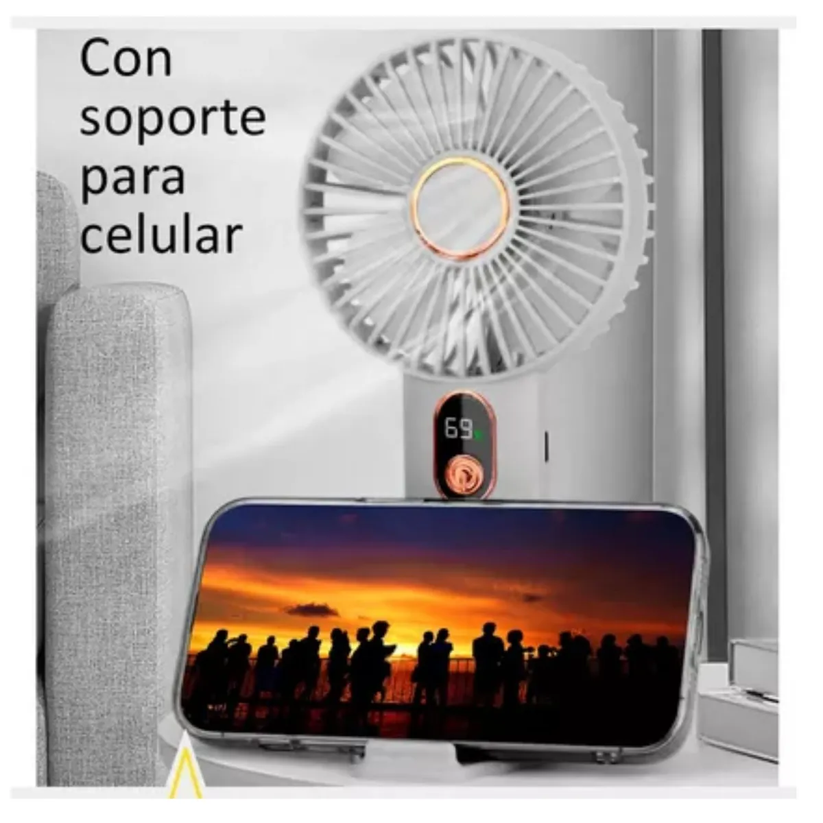 GENERICO - Ventilador Pequeño Recargable Portátil Potente Con Base