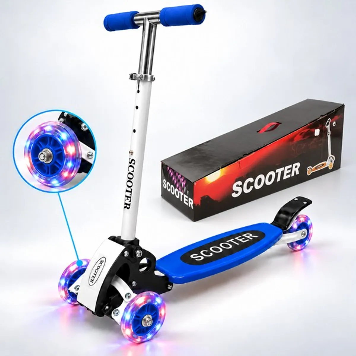 BABY ON - Scooter Baby On de 4 Ruedas Plegable en Aluminio con Luces LED