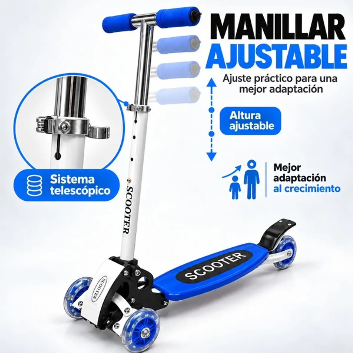 BABY ON - Scooter Baby On de 4 Ruedas Plegable en Aluminio con Luces LED