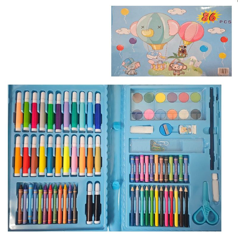 GENERICO - Set De Colores Marcadores Arte Dibujo 86 Piezas Azul.