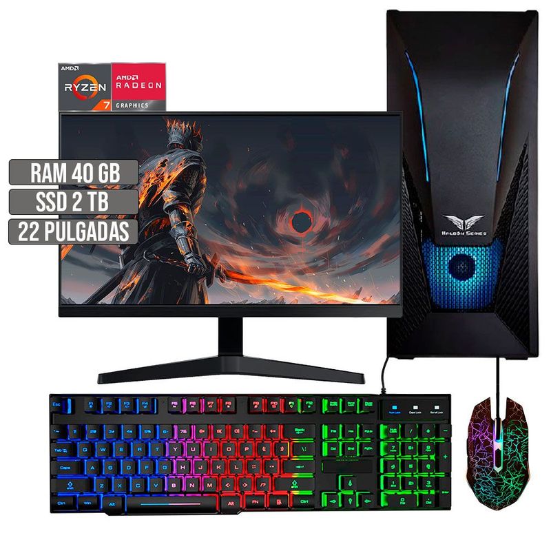 HALCON - PC EQUIPO GAMER AMD RYZEN 7 5700G SSD 2TB RAM 40GB LED 22" FHD