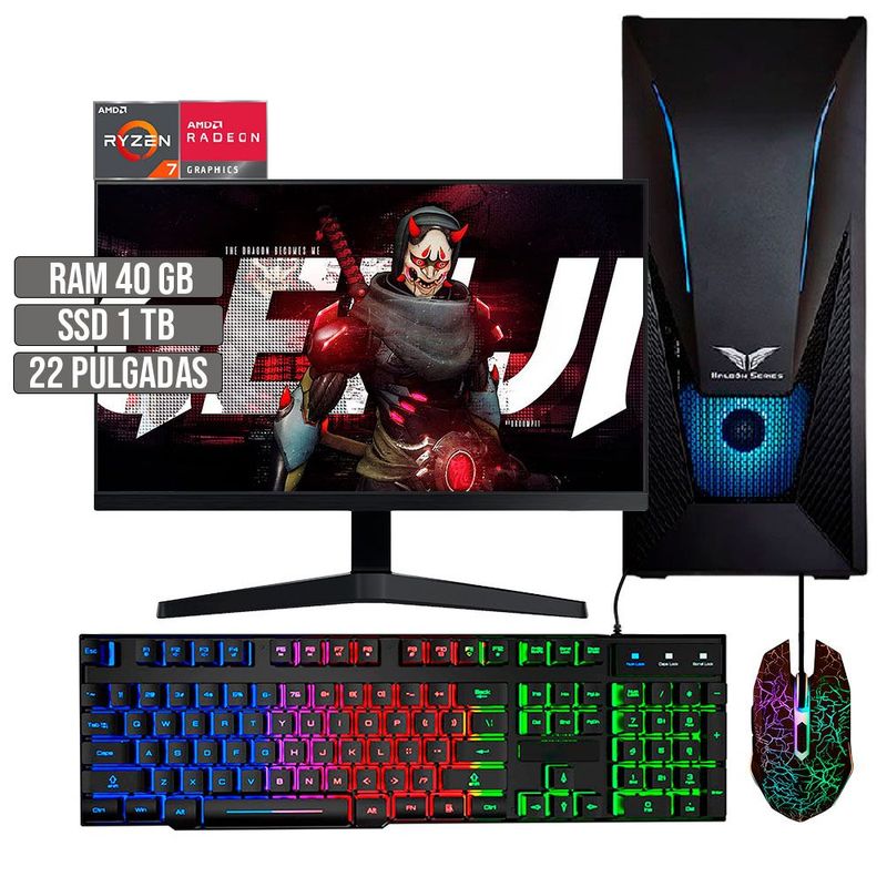 HALCON - PC EQUIPO GAMER AMD RYZEN 7 5700G SSD 1TB RAM 40GB LED 22" FHD