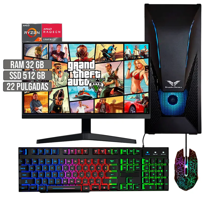 HALCON - PC EQUIPO GAMER AMD RYZEN 7 5700G SSD 512GB RAM 32GB LED 22" FHD
