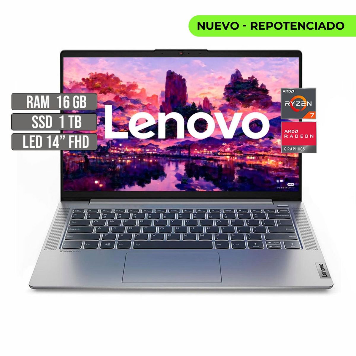 LENOVO - PORTATIL LENOVO IDEAPAD AMD RYZEN 7 5700U SSD 1TB RAM 16GB LED 14" FHD