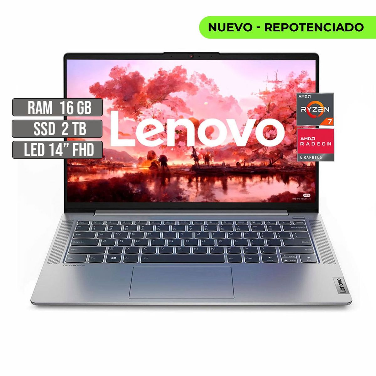 LENOVO - PORTATIL LENOVO IDEAPAD AMD RYZEN 7 5700U SSD 2TB RAM 16GB LED 14" FHD