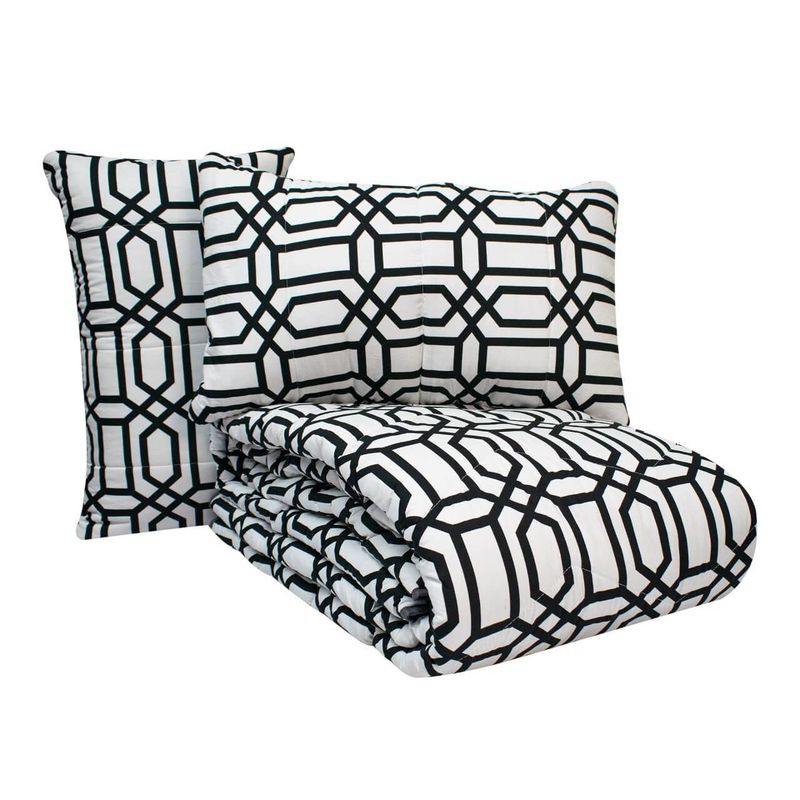 REALTEX - Edredón  Acolchado Real Tex Doble Faz Línea Confort  Geométrico Blanco Negro  Gris Líneas Blancas