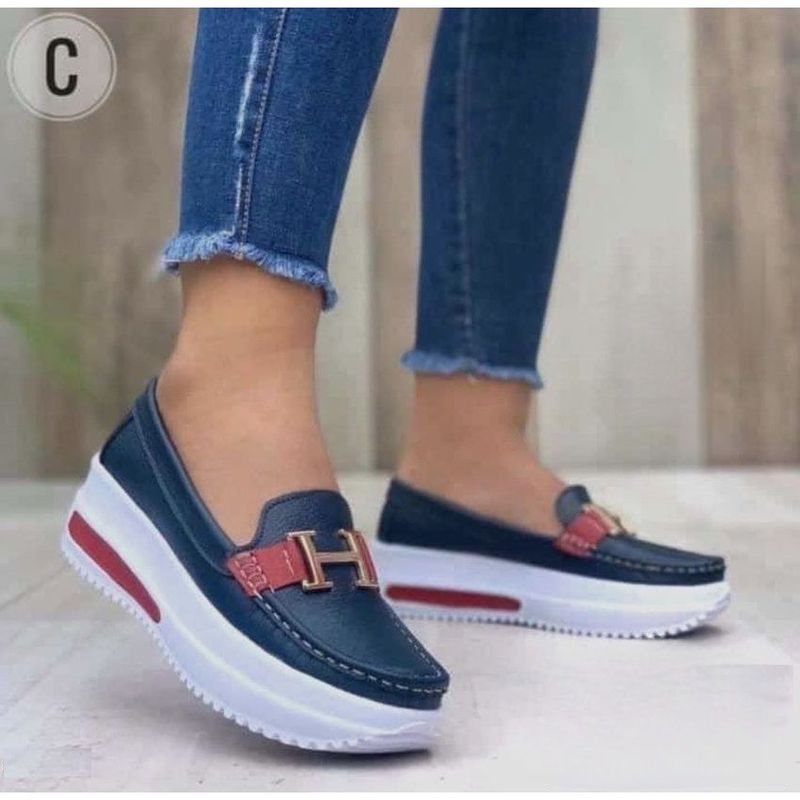 GENERICO - Preciosos mocasines en cuero azul x rojo en cuero garantizado