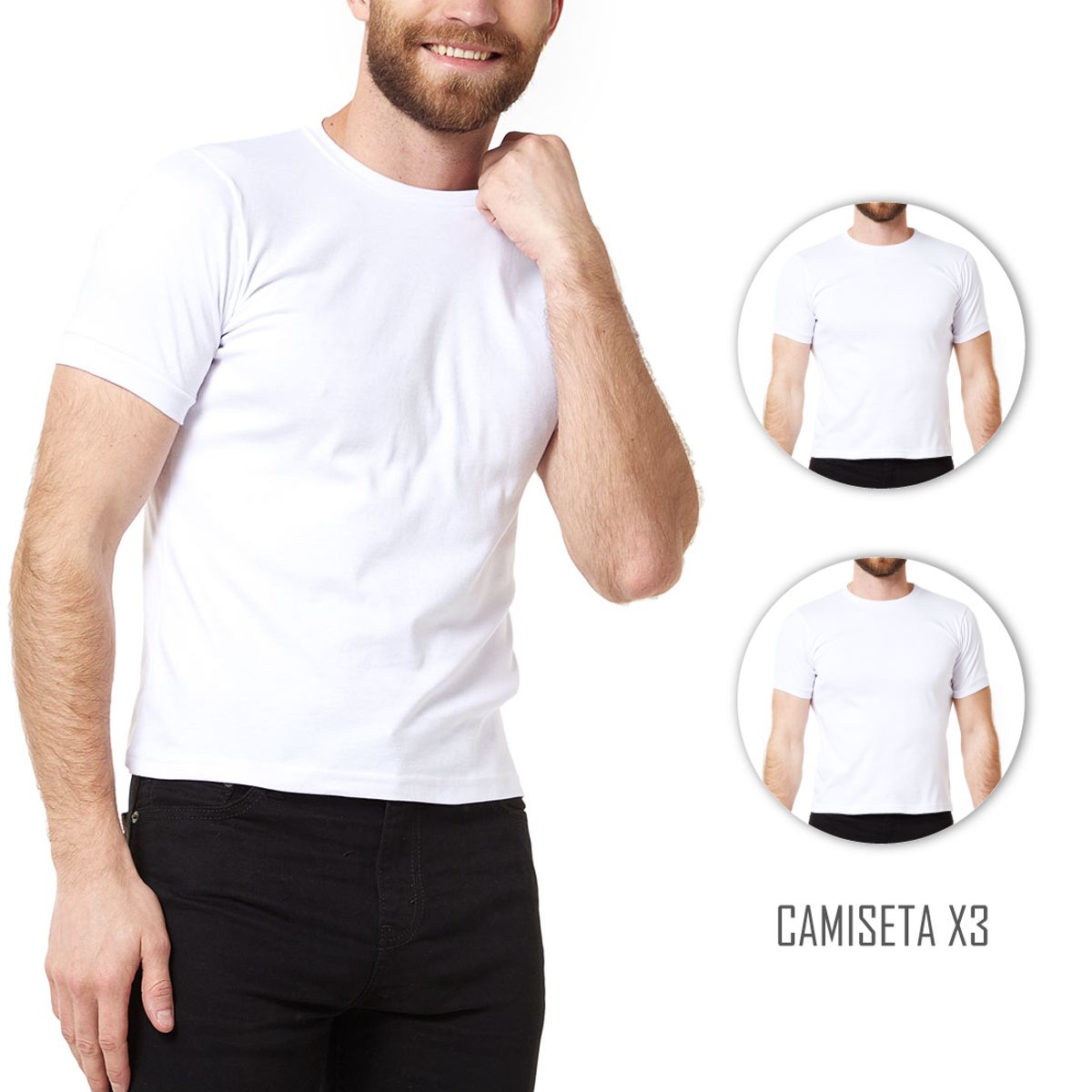 SANTANA - Combo X3 Camiseta Hombre Cuello Redondo Manga Corta Santana Blanca