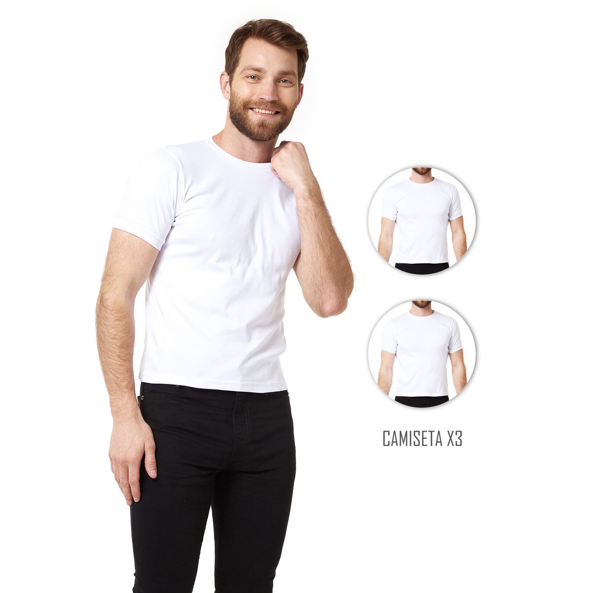 SANTANA - Combo X3 Camiseta Hombre Cuello Redondo Manga Corta Santana Blanca