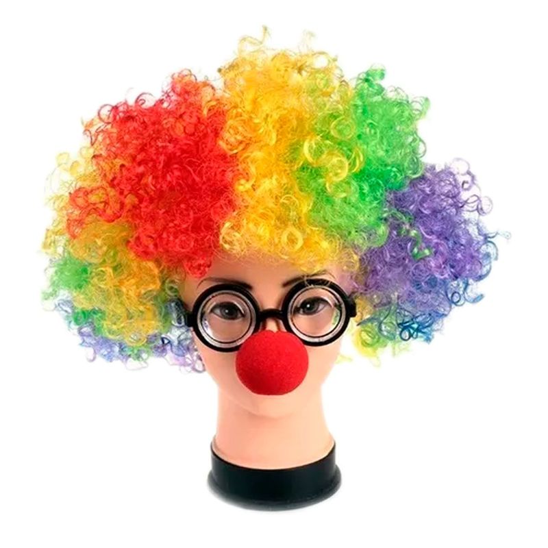 GENERICO - Peluca Afro Payaso Colores  Nariz Disfraz Hallowen