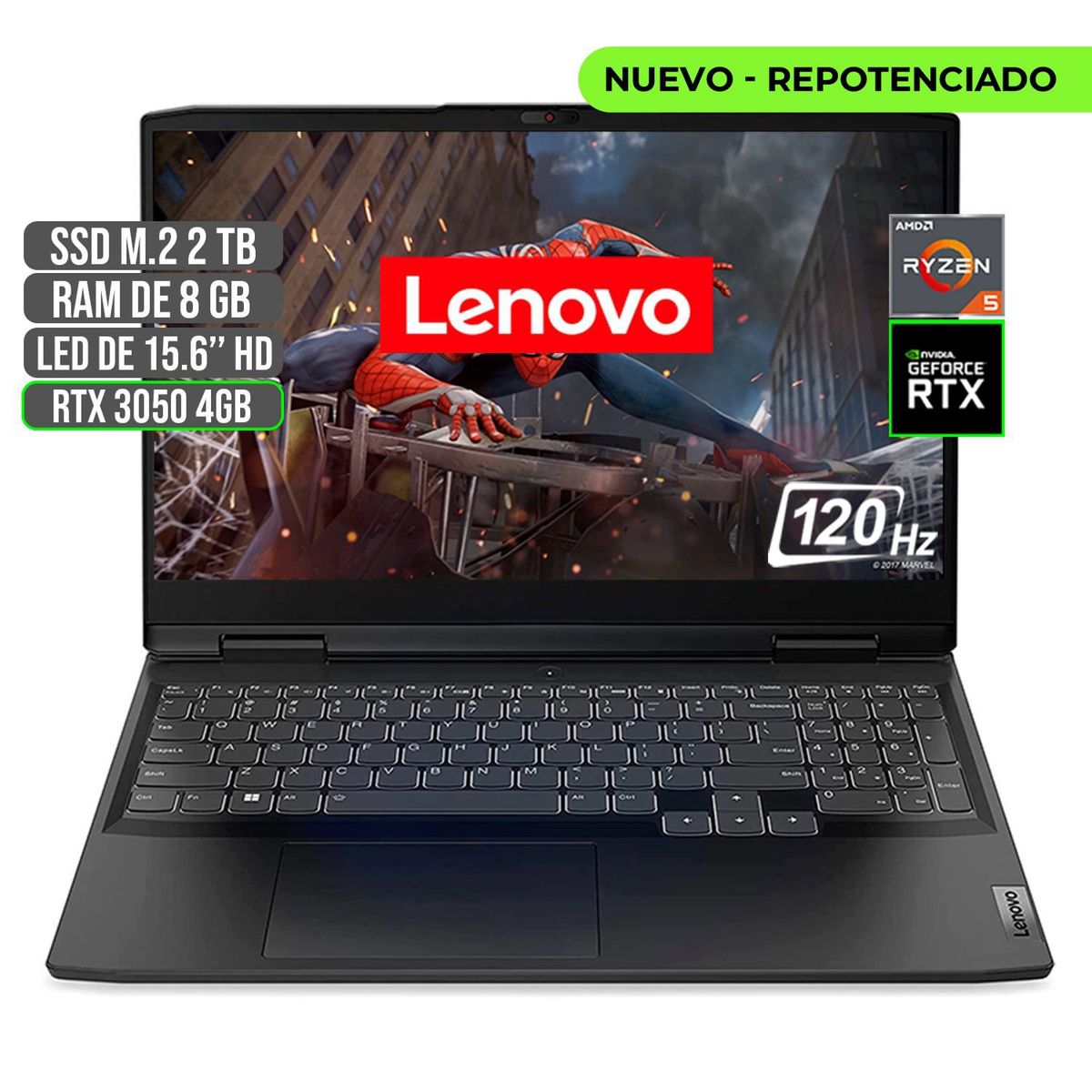 LENOVO - PORTATIL LENOVO GAMING AMD RYZEN 5 6600H SSD 2TB RAM 8GB RTX 3050 4GB 15.6" FHD
