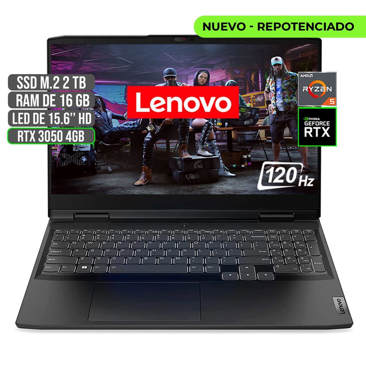 LENOVO - Portátil Lenovo AMD Ryzen 5 6600H RTX 3050 16GB RAM 2TB SSD 15.6" FHD