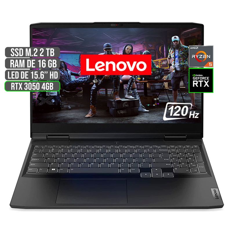 LENOVO - Portátil Lenovo AMD Ryzen 5 6600H RTX 3050 16GB RAM 2TB SSD 15.6" FHD