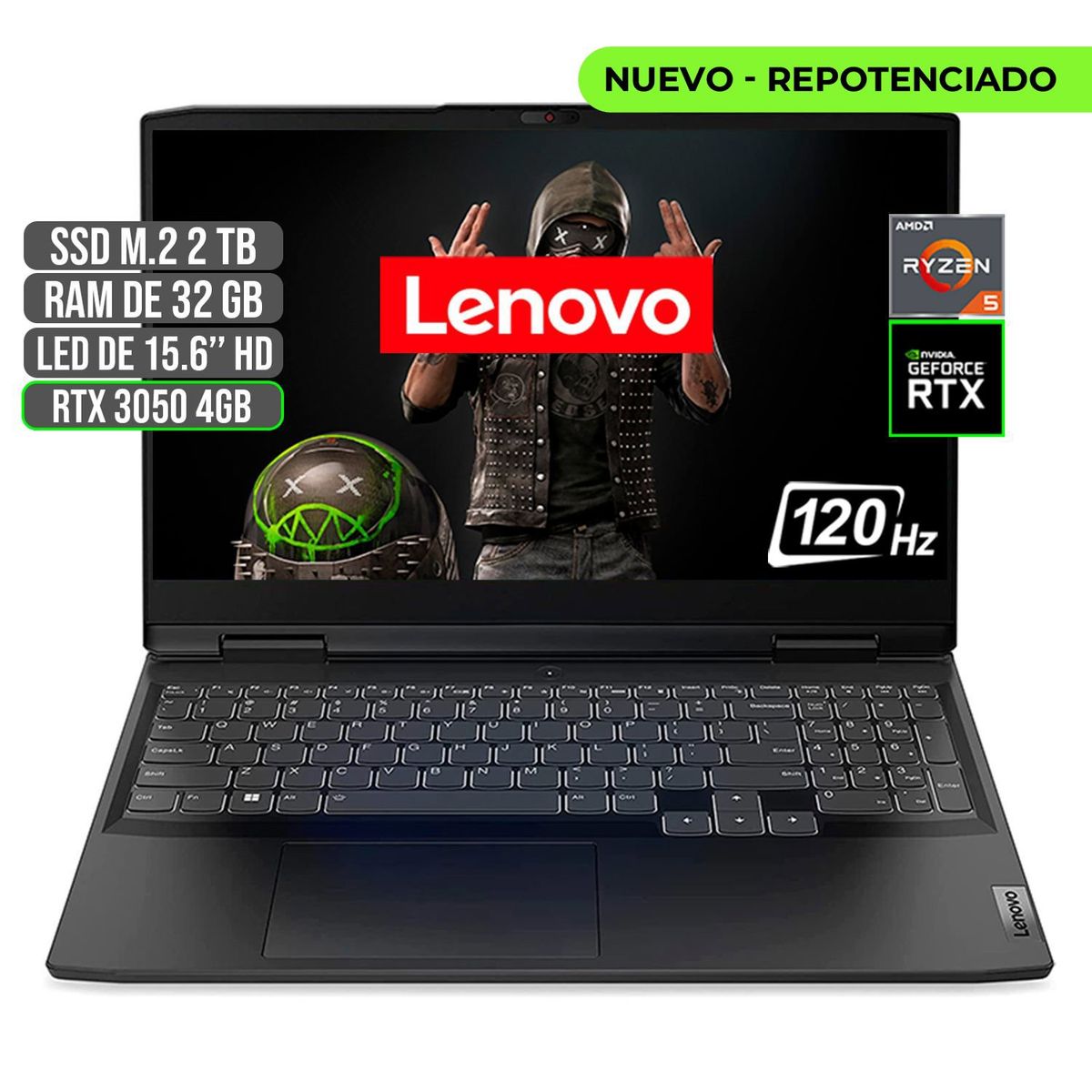 LENOVO - PORTATIL LENOVO GAMING AMD RYZEN 5 6600H SSD 2TB RAM 32GB RTX 3050 4GB 15.6" FHD