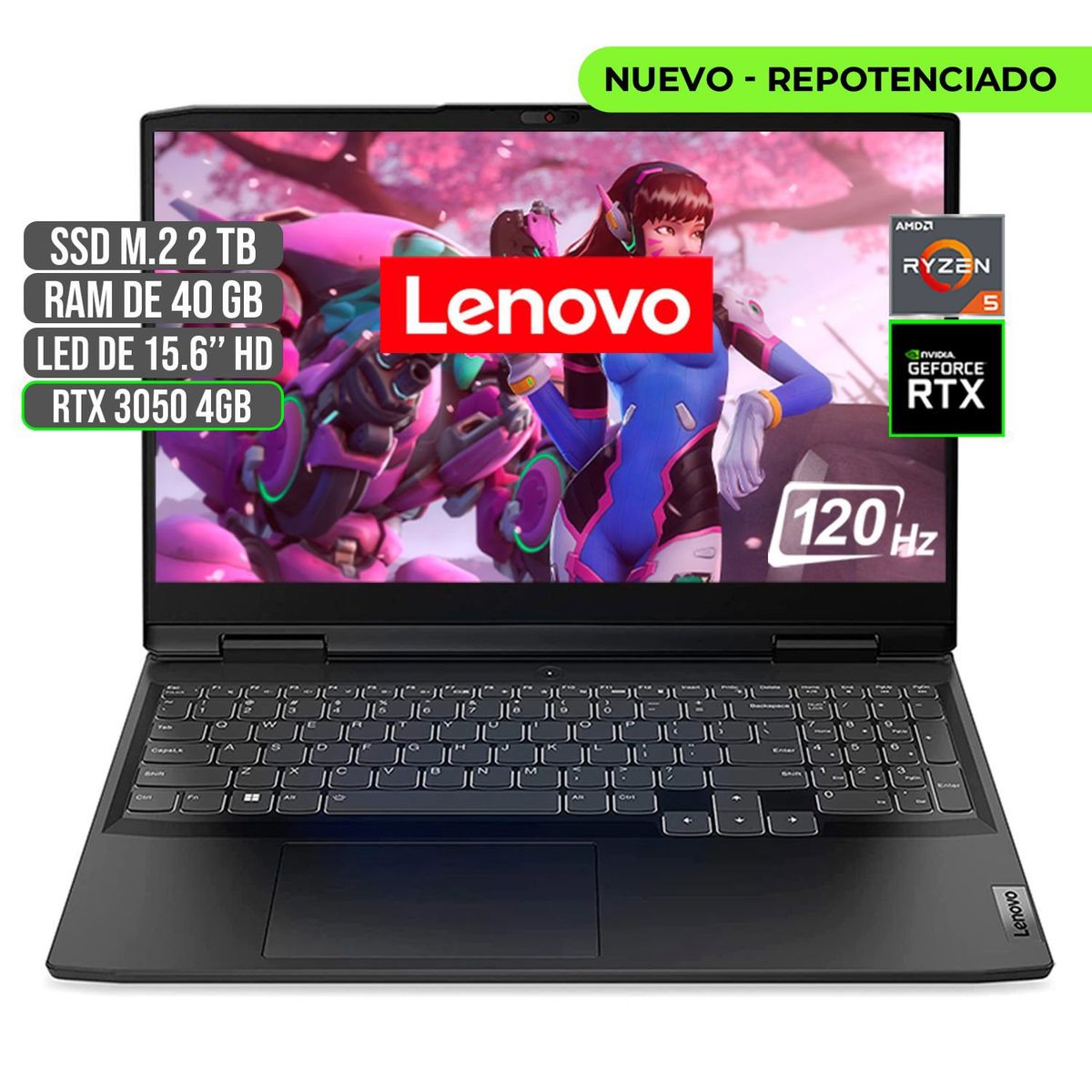 LENOVO - PORTATIL LENOVO GAMING AMD RYZEN 5 6600H SSD 2TB RAM 40GB RTX 3050 4GB 15.6" FHD