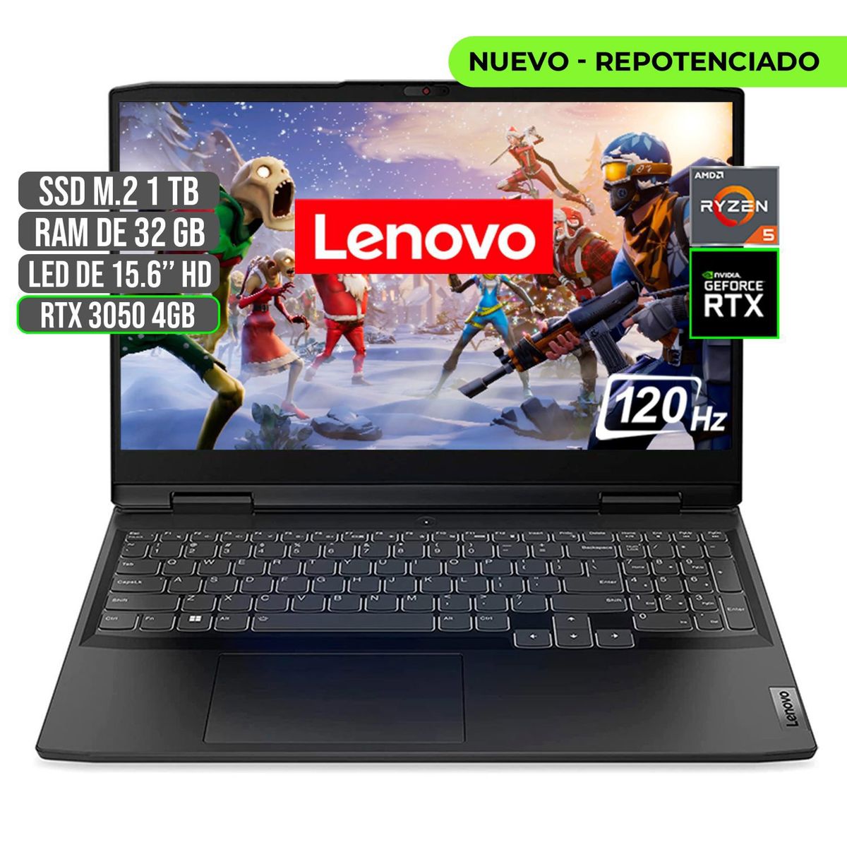 LENOVO - PORTATIL LENOVO GAMING AMD RYZEN 5 6600H SSD 1TB RAM 32GB RTX 3050 4GB 15.6" FHD