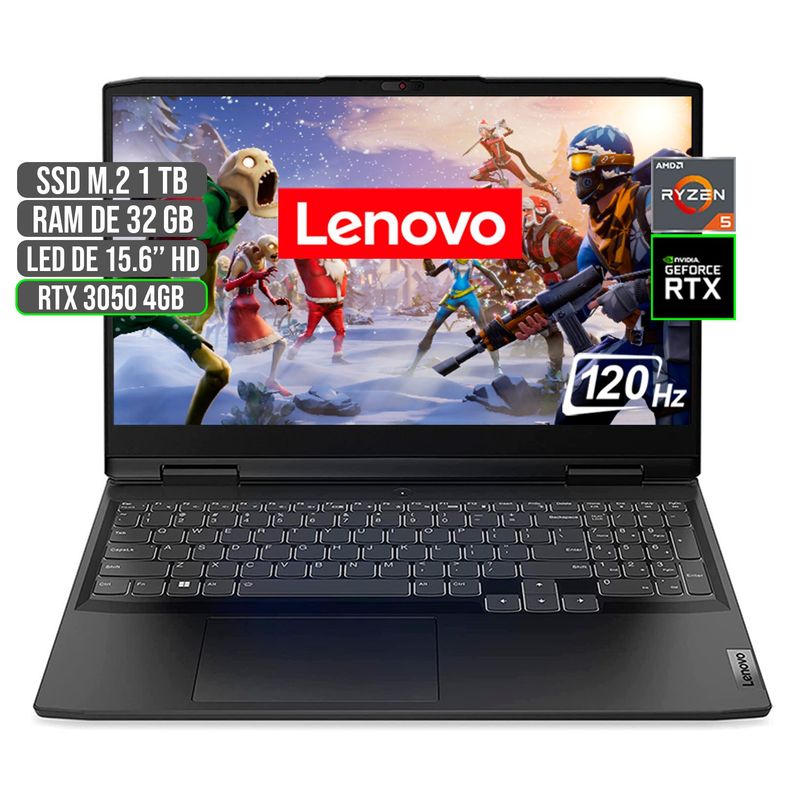 LENOVO - PORTATIL LENOVO GAMING AMD RYZEN 5 6600H SSD 1TB RAM 32GB RTX 3050 4GB 15.6" FHD