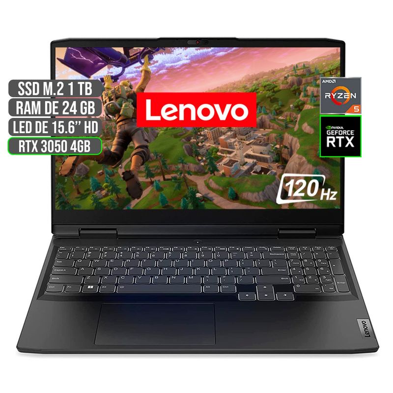 LENOVO - PORTATIL LENOVO GAMING AMD RYZEN 5 6600H SSD 1TB RAM 24GB RTX 3050 4GB 15.6" FHD