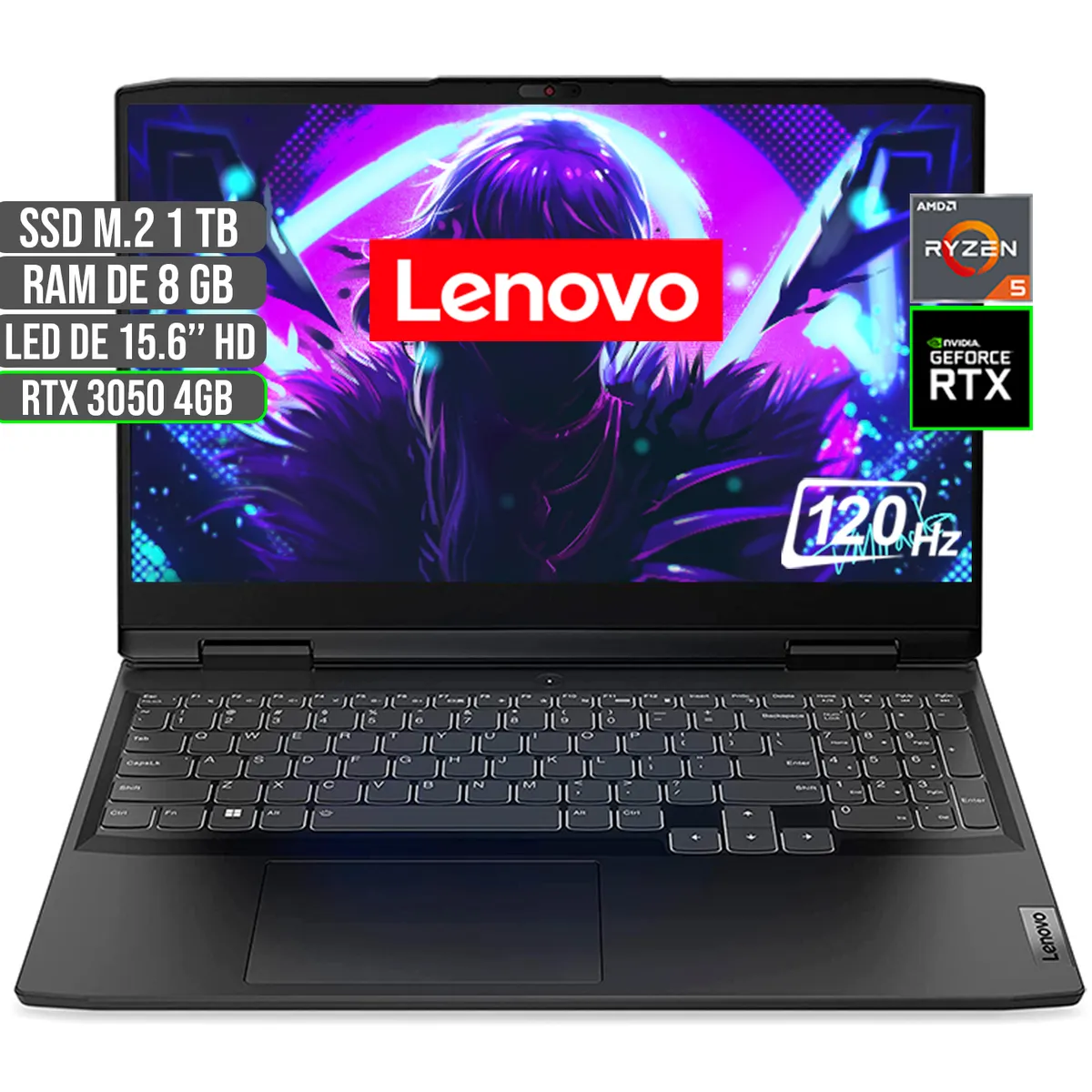 LENOVO - Portátil Lenovo AMD Ryzen 5 6600H 1TB SSD 8GB RTX 3050 15.6" FHD